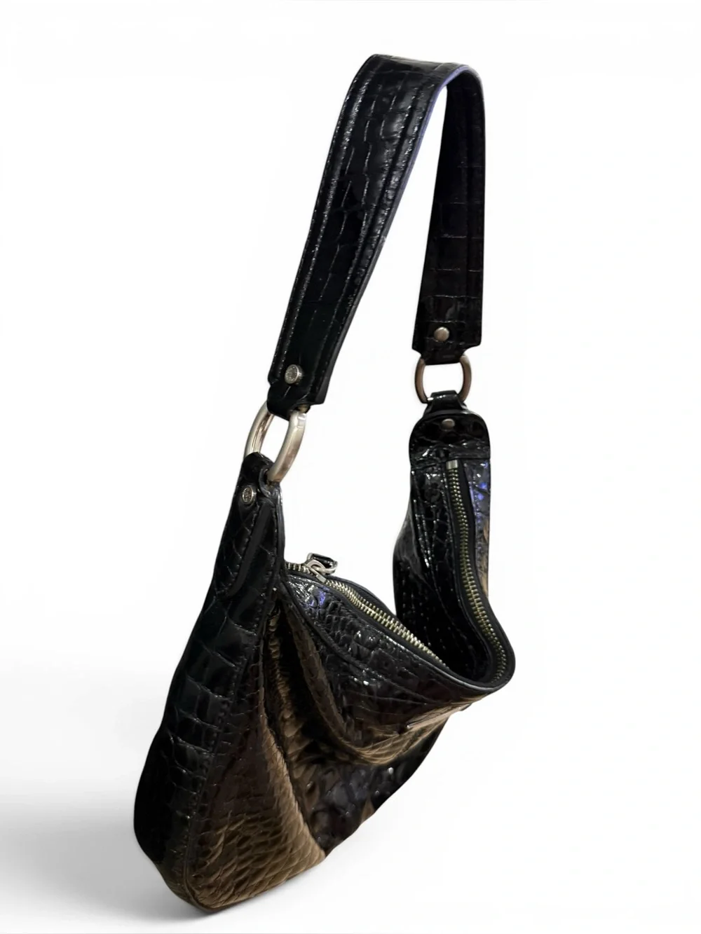Beautiful Cole Haan Black Patent Leather Crocodile Embossed Hobo Shoulder Bag